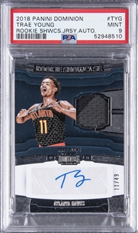 2018-19 Panini Dominion Rookie Showcase #TYG Trae Young Signed Jersey Rookie Card (#11/49) - PSA MINT 9